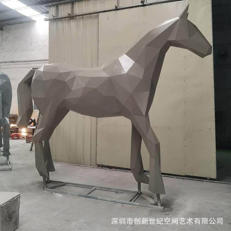 不锈钢动物雕塑切面摆件园林广场草地小品抽象马雕塑户外几何切面