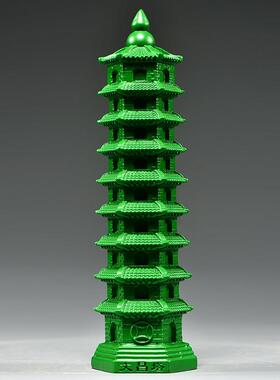 绿色木质九层文昌塔摆件实木雕刻十三层木头文昌塔装饰红木工艺品