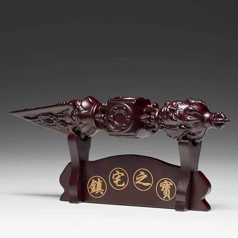 黑檀木雕刻藏式金刚撅降杵金刚杵三面普巴金刚杵密宗带底座