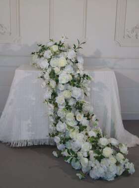 白绿色婚庆仿真花森系婚礼堂酒店户外活动背景装饰花艺