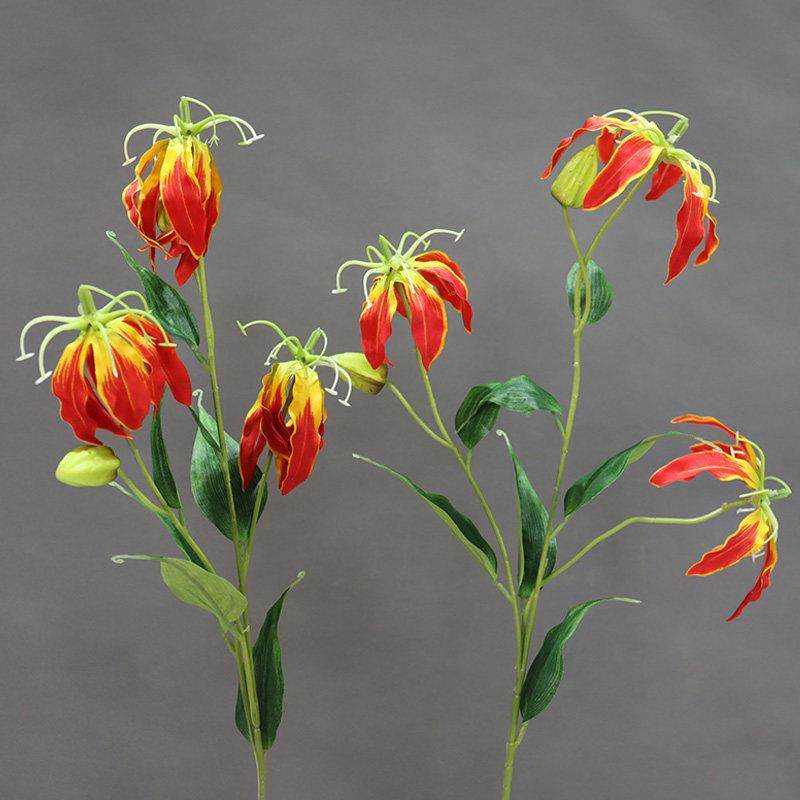 彷真花嘉兰火焰百合单枝假花婚礼花摄影道具婚礼堂摆件花卉路引花
