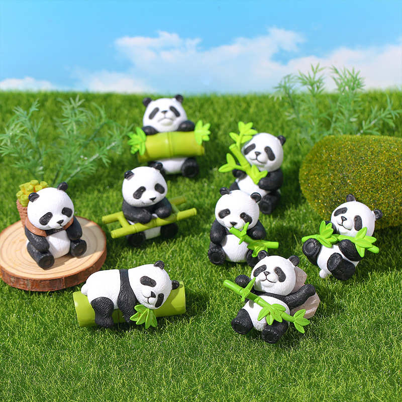 竹子熊猫玩偶桌面摆件盆景装饰PVC公仔可爱国宝微景观摆件panda