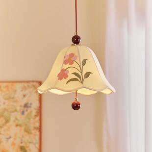 诧寂风卧室布艺吊灯中古花间月影手工花朵灯田园复古书房灯具casa