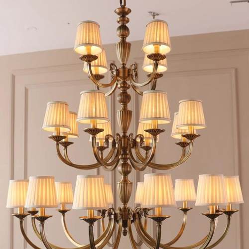 美式古铜复式楼别墅三层大吊灯楼梯灯简约大气客厅吊灯高端