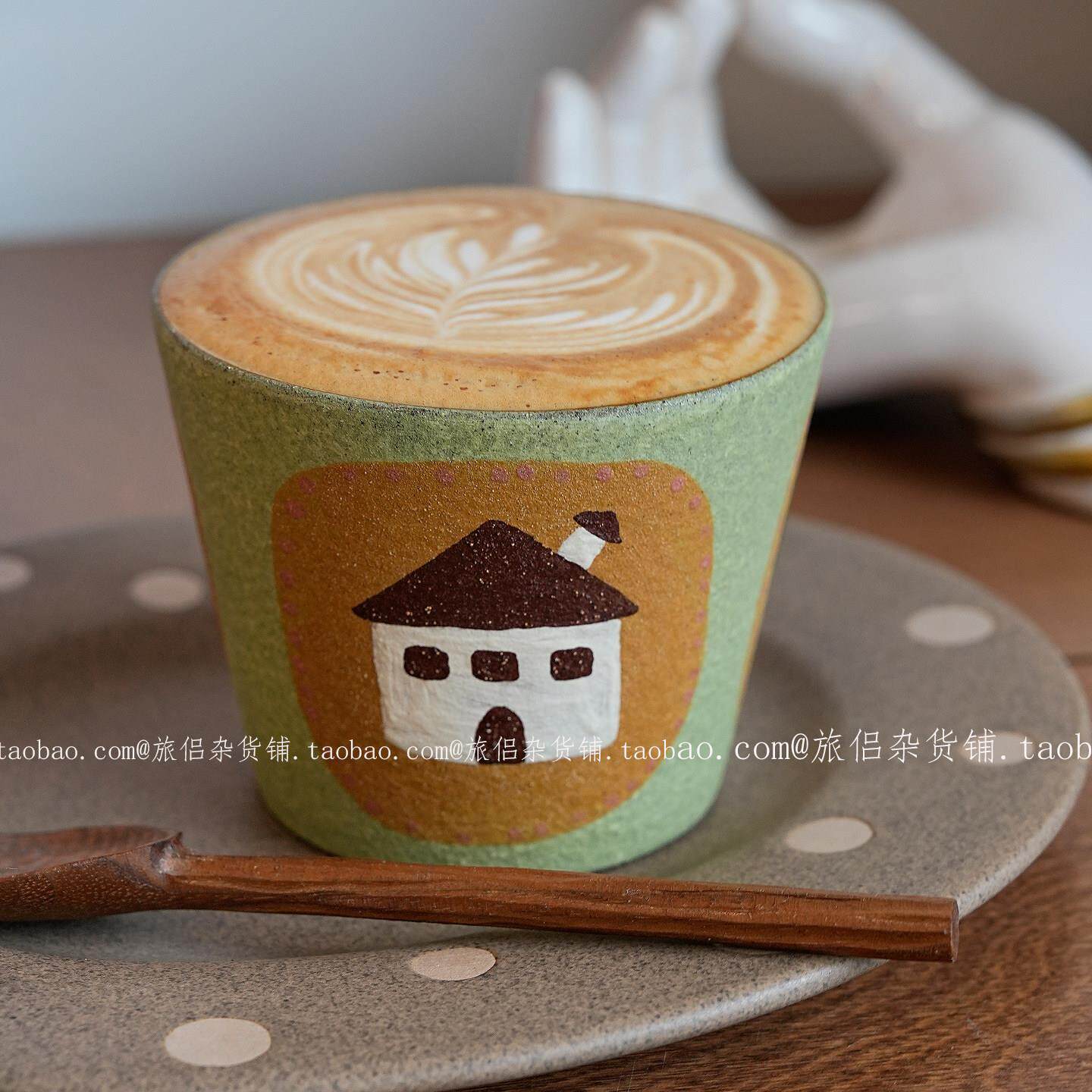 景德镇手绘插画紫砂猪口杯咖啡拿铁杯拉花杯主人杯复古小众猫咪杯