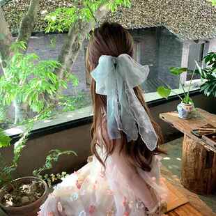 法式 高级感后脑勺半扎发顶夹头饰 巨仙蕾丝大蝴蝶结发夹女2026新款