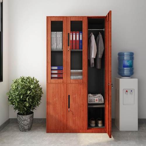 文件柜钢制铁皮柜办公资带料档案柜柜储矮物44156柜木纹书柜更锁