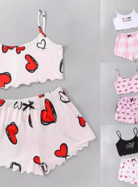 Strap shorts, home clothes, printed pajamas for women