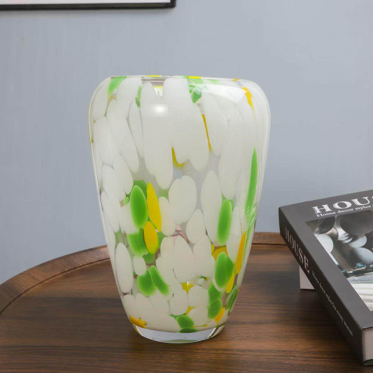 高档手工玻璃花瓶复古风金色水培花插桌面茶几博古架家居软装饰品