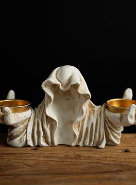 万圣节巫师神秘暗黑风覆古桌面装饰摆件工艺品鬼节香薰蜡烛烛台