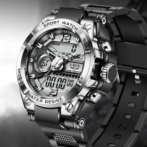 LIGE Men Military Watch Digital 50m Waterproof Wristwatch LE - 封面