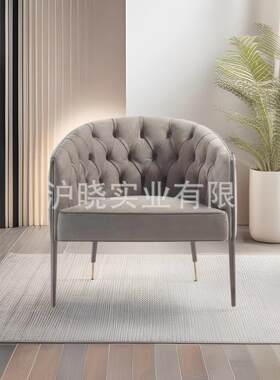 美式轻奢老虎椅简约单人沙发椅子实木皮艺餐椅咖啡厅椅子座椅