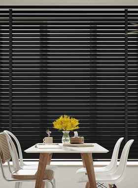 P7J黑色实木百叶窗百帘木质叶帘光遮阳电遮动升降书房客厅餐IPTK