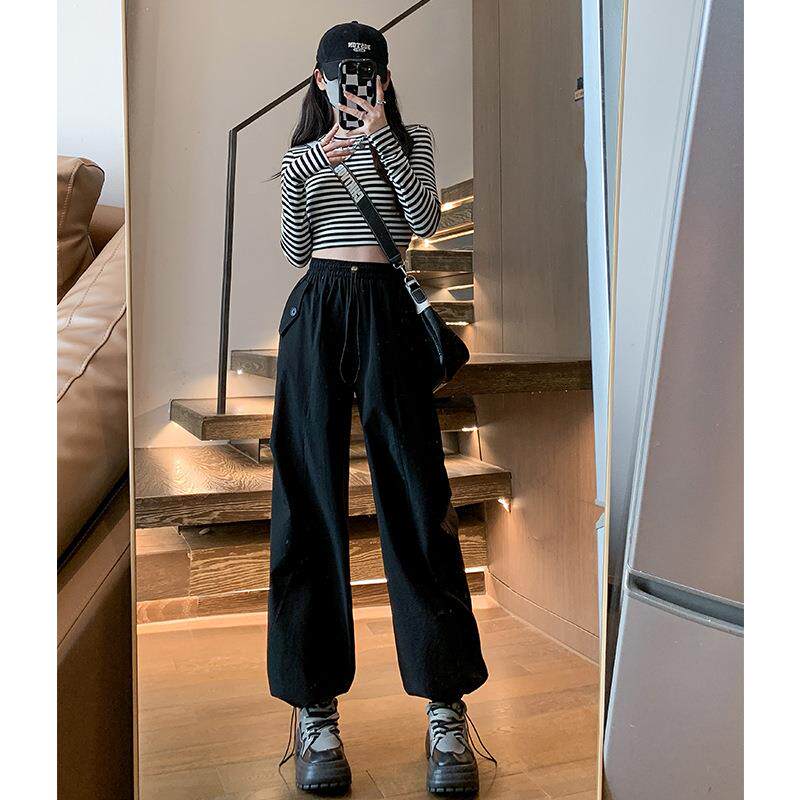 美式工装裤女酷飒风2025新款高腰休闲速干阔腿裤降落伞束脚运动裤