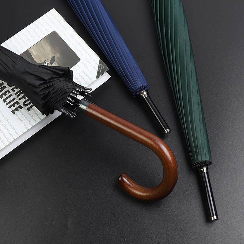 男士复古商务长柄防风雨伞大号双人加固抗风黑色直柄木柄刻字定制