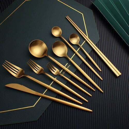 Gold Cutlery Set Stainless Steel Golden Knives Forks Spoons