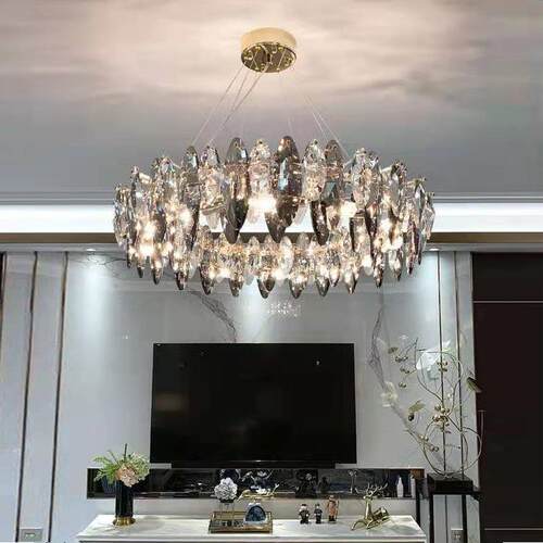 客厅灯轻奢水晶吊灯餐厅灯后现代高端大气卧室长圆形套餐灯具LED
