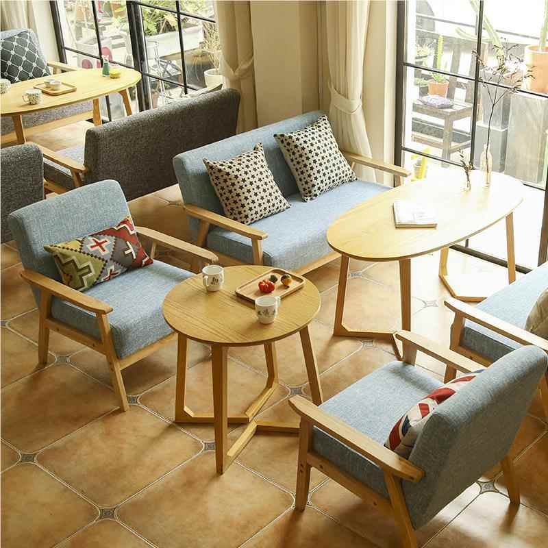 咖啡厅HC-1362休闲小户型沙餐厅代简约北桌现欧实木单人发奶茶店