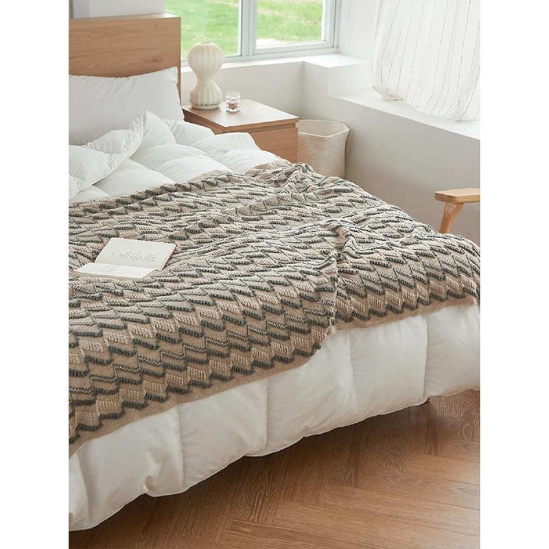 ins毯午睡毯双色沙发空调床尾毛毯客厅6b76毯盖风毯毯子针织流苏