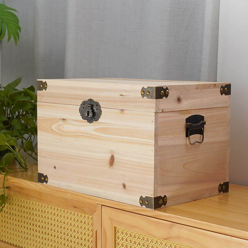 覆古木箱子木质收纳箱实木带锁带盖子大箱子盒子衣物储物整理箱定