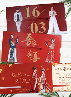 创意邀请函定制抽拉式结婚喜帖个性婚礼喜帖直销高端商务会议请柬