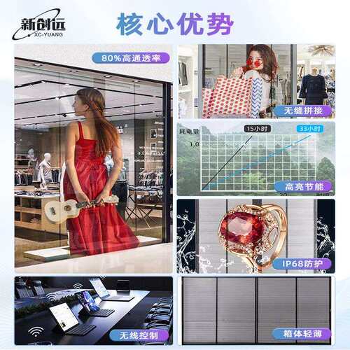 透明led贴膜屏橱窗玻璃格栅冰屏广告户外展示透光柔性晶膜显示屏