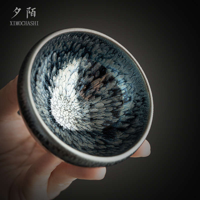 建阳铁胎建盏茶杯原矿釉百花对杯窑变建窑油滴主人杯茶盏单杯茶碗
