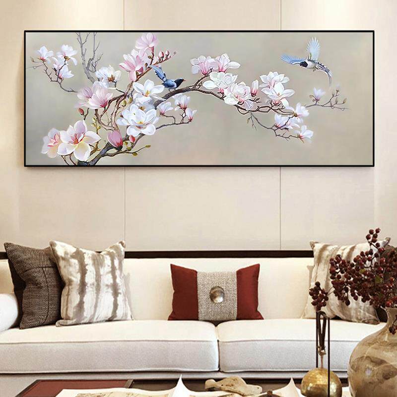 玉兰花大芬村油画 画花鸟装饰画 画挂画 画中式横版沙发背景墙纯
