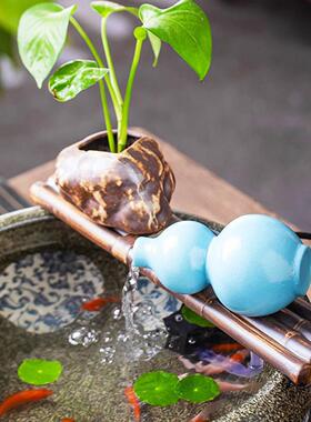 竹子流水摆件陶瓷彷竹鱼缸循环水喷泉加湿器室内造景净水搭配装饰