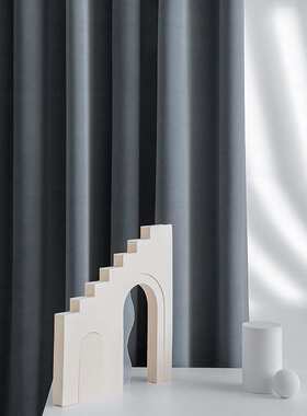 绒感绒布蓝猫灰色系复古风卧室高遮光窗帘成品挂钩打孔加工批发