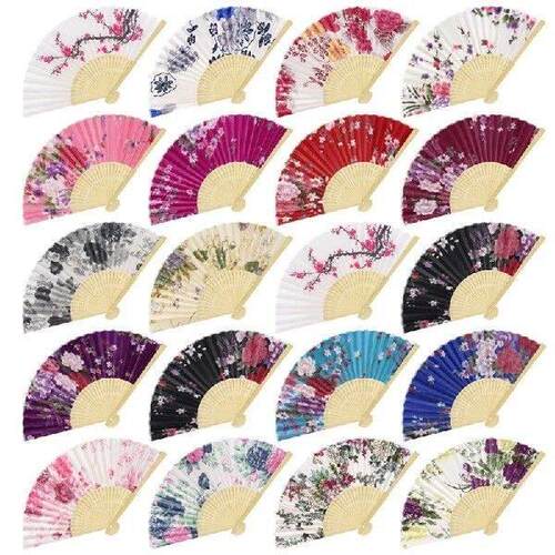 Vintage Folding Fan Chinese Japanese Floral Pattern Dance