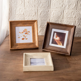 现代木纹正方形树脂相框，6寸7寸咖啡色相片框挂墙，洗照片相架摆台