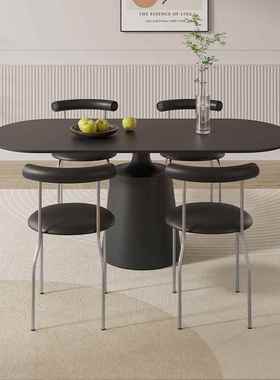 2GSQ02合5黑色现餐代简约椭圆形新款用轻奢桌椅组饭桌子岩家板小
