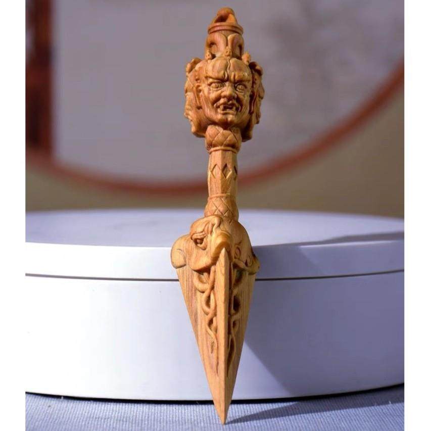 太行崖柏精雕降魔杵手把件长14厘米黄杨木雕刻把玩件男士随身把玩