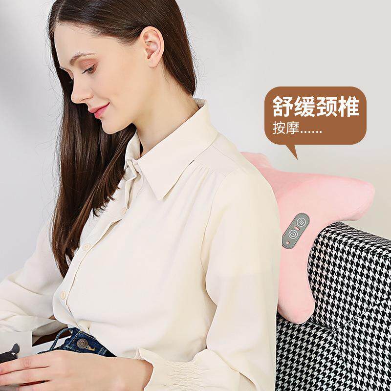 电动按摩枕头颈椎按摩器多功能加热震动按摩枕家用办公按摩枕头