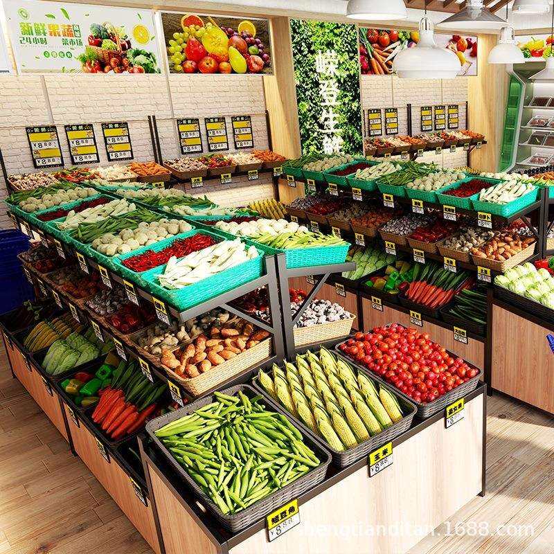 果蔬货架商场超市蔬菜架水果店蔬菜店货架展示架钢木水果架菜架子
