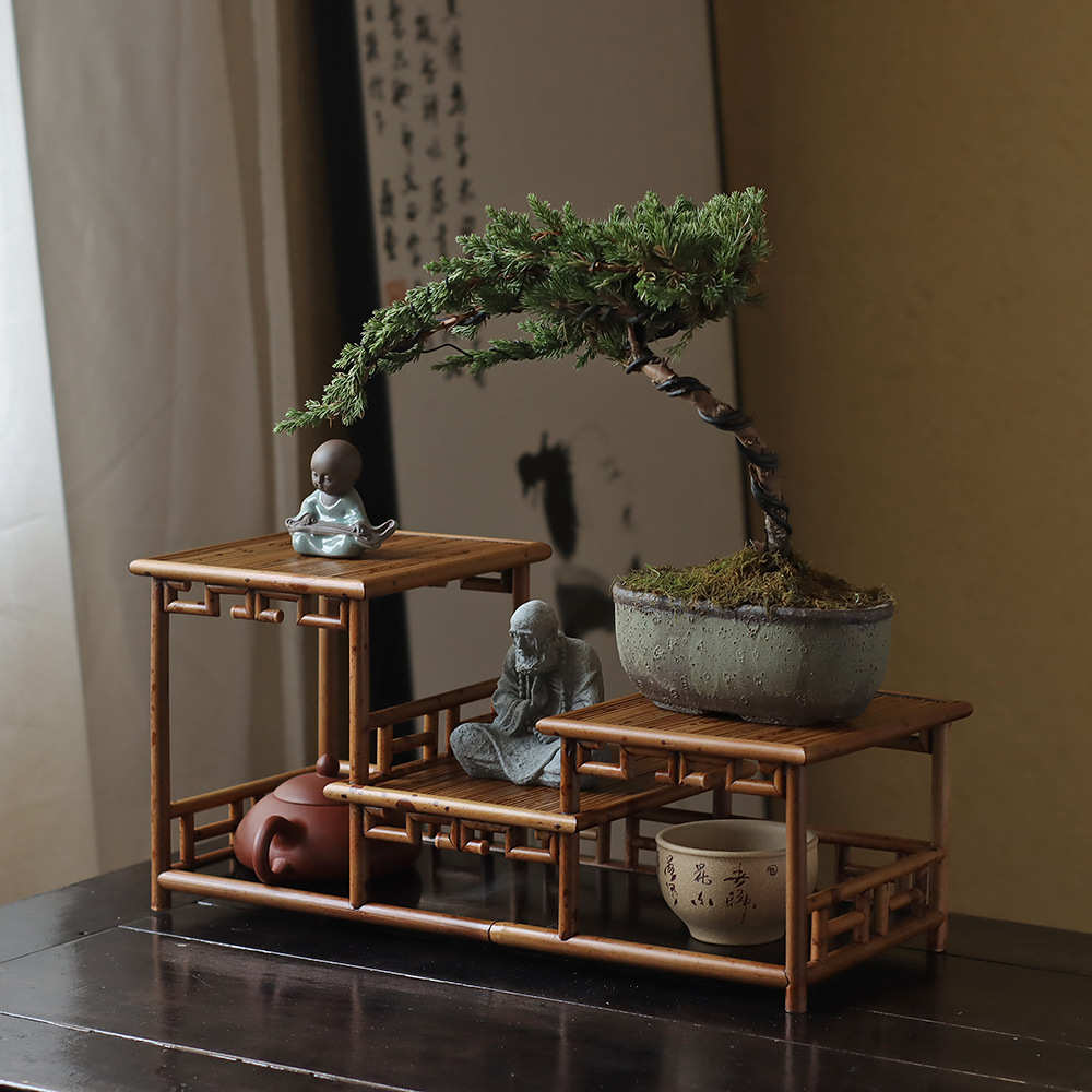 红湘妃茶棚茶具收纳架 多宝格博古架古玩 文玩竹茶道周边展示架