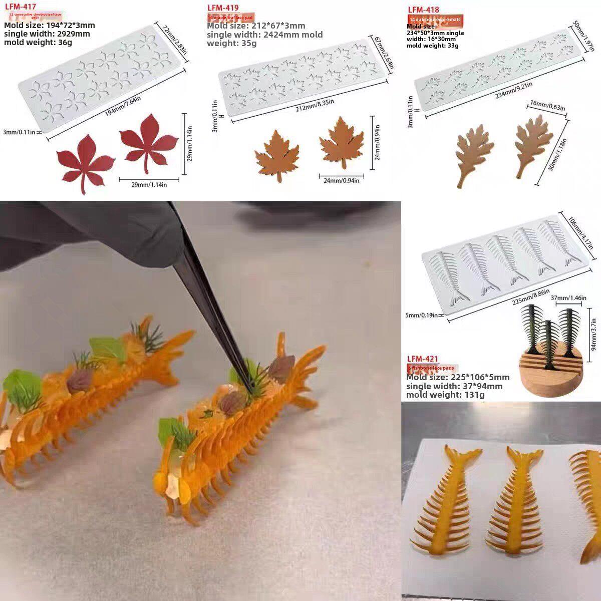 创意分子料理模具脆片鱼骨翻糖创新菜DIY烘焙装饰枫叶脆片磨具图片
