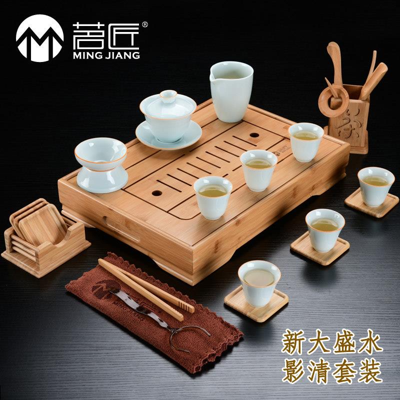 竹制茶盘榫功夫茶具茶海公茶台型沥水储水办式小塑盛水胶卯抽屉