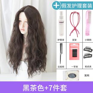 高档街七皇后假发女长卷发网羊毛式卷中分玉红米烫全头套自然蓬松