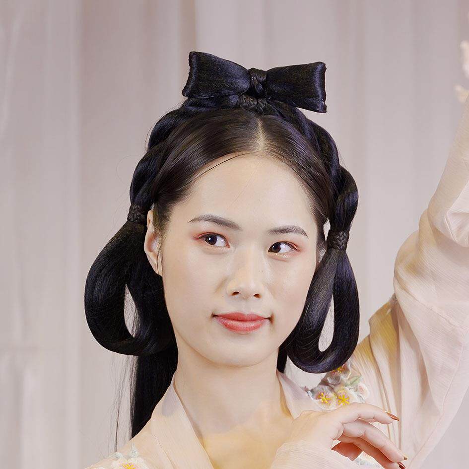 新款直销汉服假发发箍一体式古风发髻发箍蝴蝶双股环发箍
