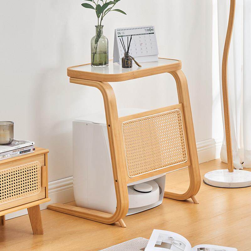 扫地机器人置物架客厅藤编边几沙发边桌角几轻奢收纳层架现代小茶