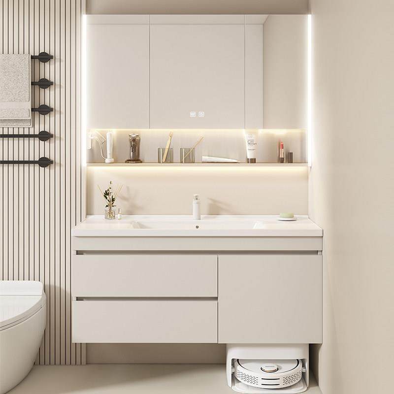 扫地机器人浴室柜组合奶油风不锈钢智能镜柜带灯陶瓷一体盆定制,家装主材,浴室柜组合,淘宝优惠券,粉丝福利购,淘宝优惠卷