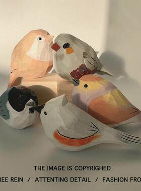 实木小胖鸟摆件 手工治愈系桌面装饰品生日礼物办公室摆件