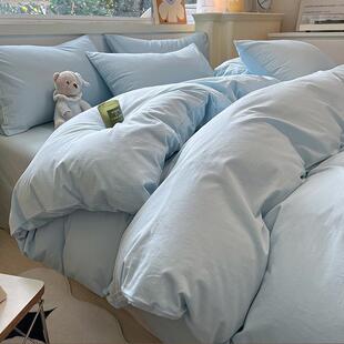 A类全棉色织水洗棉四件套纯棉床单被套床笠款 宿舍三件套床上用品4