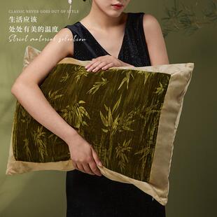 中古风绿色轻奢高级感客厅沙发抱枕靠垫高端靠枕竹子长方形靠背垫