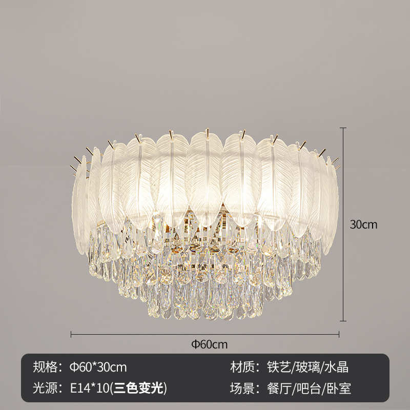 灯具灯新款客厅风卧室2025温馨轻水晶奶油创意吸顶灯灯羽毛奢餐厅