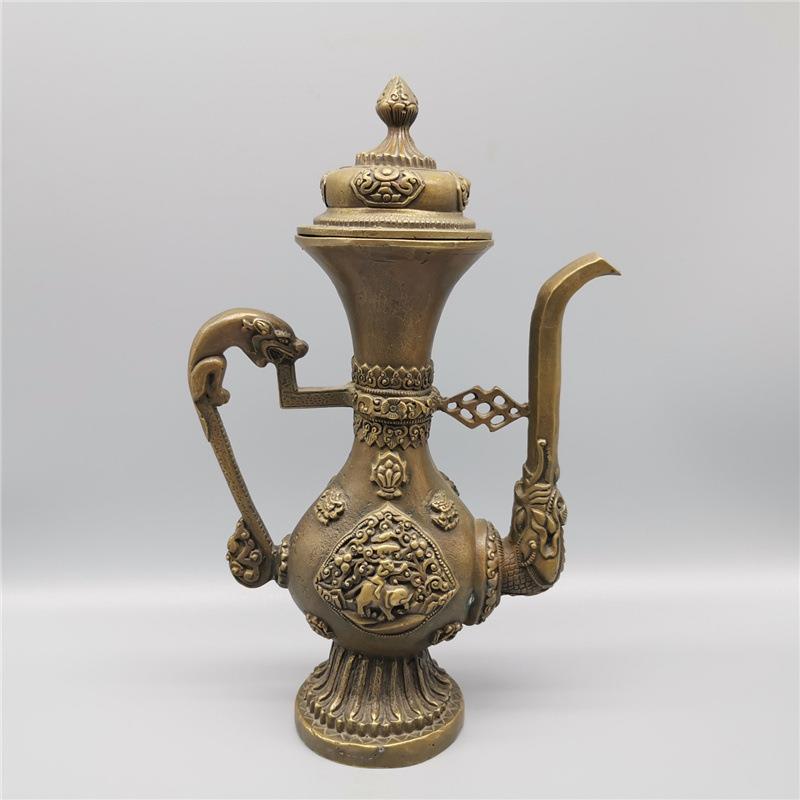 新款直销仿古做旧古玩杂件黄铜壶龙首藏壶酒壶摆设新品地摊货源