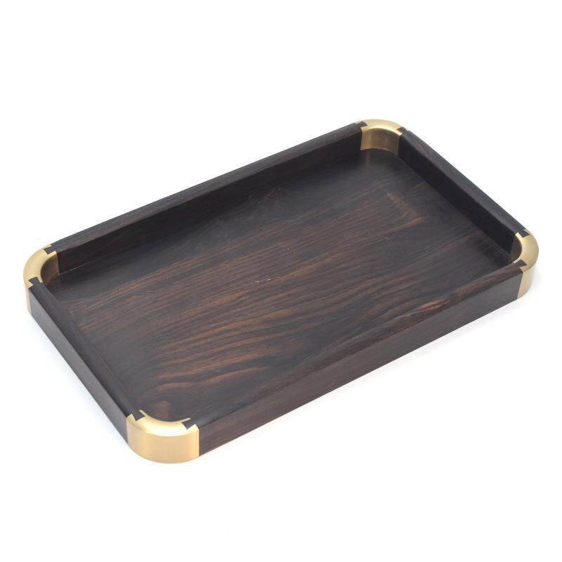 紫光檀铜角小托盘香道拓盘供盘坚果盘文盘承盘茶道托盘软装样板房