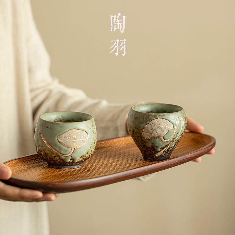 莲蓬情侣对杯主人杯陶瓷岩生釉茶杯小品茗杯仿古窑变功夫茶具杯盏